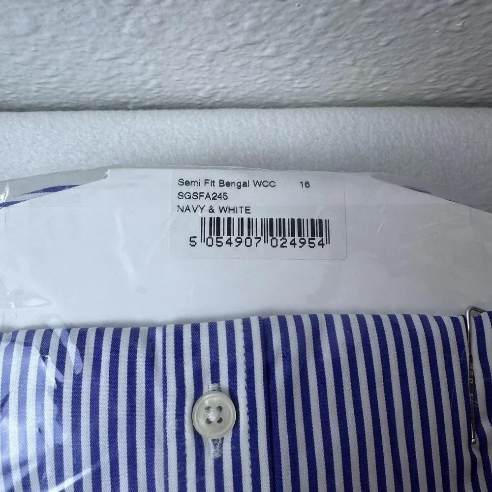 New Hawes & Curtis Woman's Semi Fitted Blue And White Striped Shirt UK 16 US 12